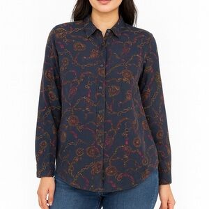 Vintage Tapestry Designs Women's Royal Equestrian Print Button Down Shirt Size 8